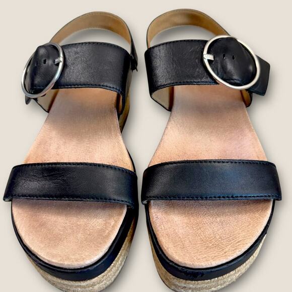 UGG Leather Ankle Strap Platform Espadrille Sandals Women Size 9.5 April Black - Picture 2 of 12